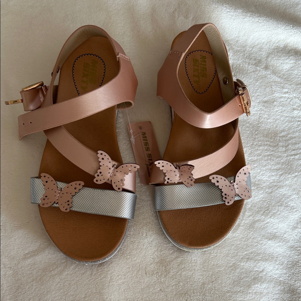 NWT Miss Sixty Pink and Silver Butterfly Sandals size 1